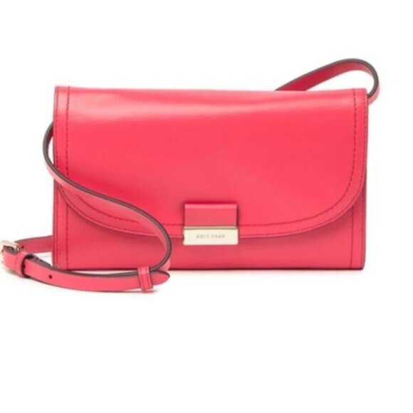 Cole Haan Womens Pink Leather Fold Over Smartphone Strappy Crossbody Handbag New - Picture 1 of 9